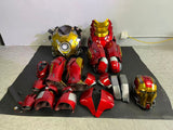 This Iron Man armor is fully 3D printed and custom-made to fit each individual wearer for the best comfort, appearance, and mobility. it come with motorized helmet, chest lights and glove lights.