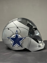 This iron man helmet is cusomized in Dellas Cowboys color scheme. It's also voice controlled, jarvis activated helmet.
