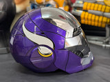This iron man helmet is cusomized in Minnesota Vikings color scheme.