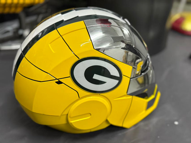 The Voice Activated Iron Man MK5 Helmet Painted in NFL Teams' Colorways The Voice Activated Iron Man MK5 Helmet Painted in NFL Teams' Colorways