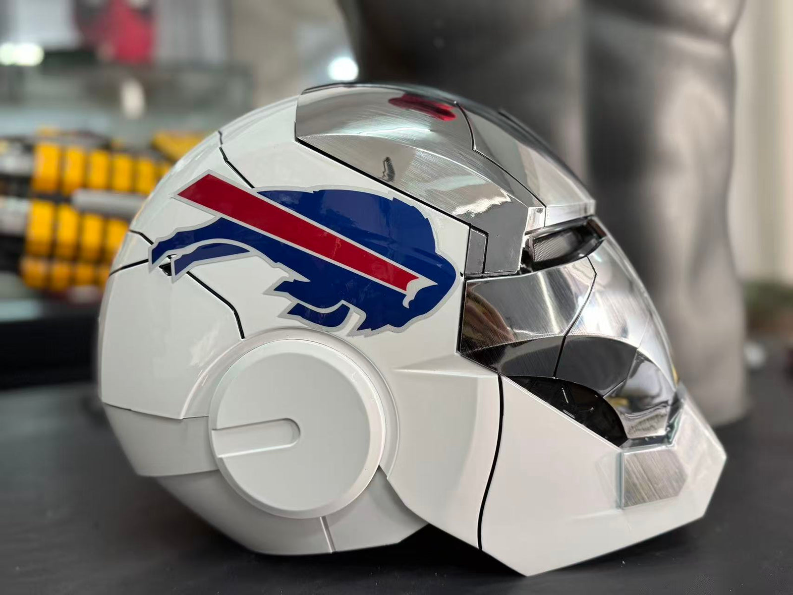 The Voice Activated Iron Man MK5 Helmet Painted in NFL Teams' Colorways The Voice Activated Iron Man MK5 Helmet Painted in NFL Teams' Colorways