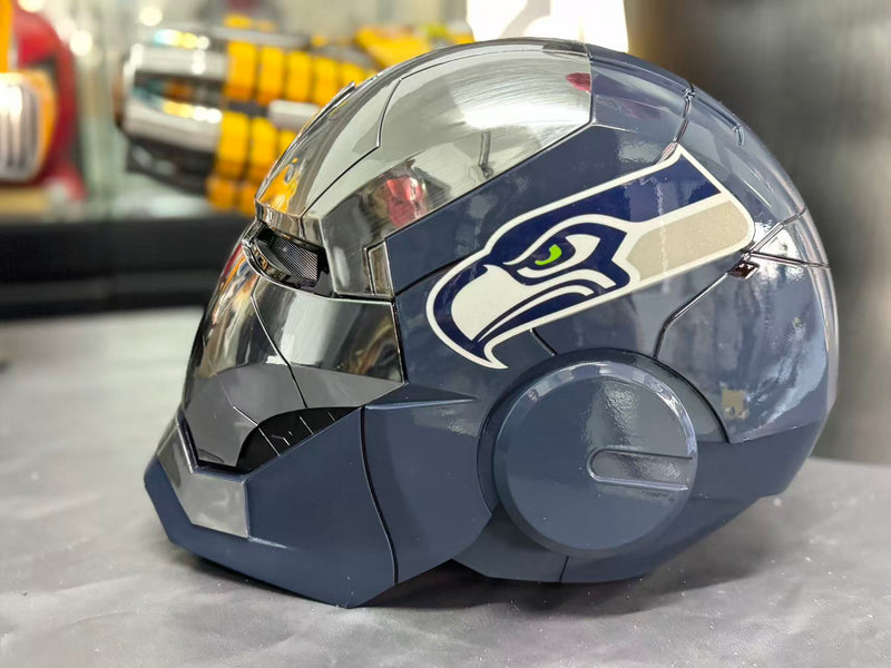 The Voice Activated Iron Man MK5 Helmet Painted in NFL Teams' Colorways The Voice Activated Iron Man MK5 Helmet Painted in NFL Teams' Colorways