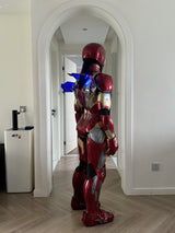 This wearable armor is designed for both men and women and is fully custom-sized to match each buyer’s measurements. Optional features include a motorized faceplate and motorized back flaps for an enhanced experience. The armor is equipped with indicator lights in multiple areas. Each suit is carefully scaled to ensure an accurate fit, comfortable wear, and excellent flexibility.