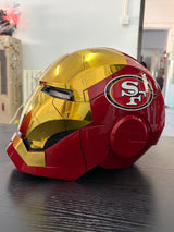 This helmet is cusomized in San Francisco 49ers color scheme. It's installed with gold mask. 