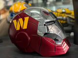 This iron man helmet is cusomized in Washington Commanders color scheme. 