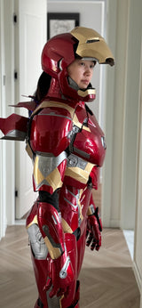 This wearable armor is designed for both men and women and is fully custom-sized to match each buyer’s measurements. Optional features include a motorized faceplate and motorized back flaps for an enhanced experience. The armor is equipped with indicator lights in multiple areas. Each suit is carefully scaled to ensure an accurate fit, comfortable wear, and excellent flexibility.